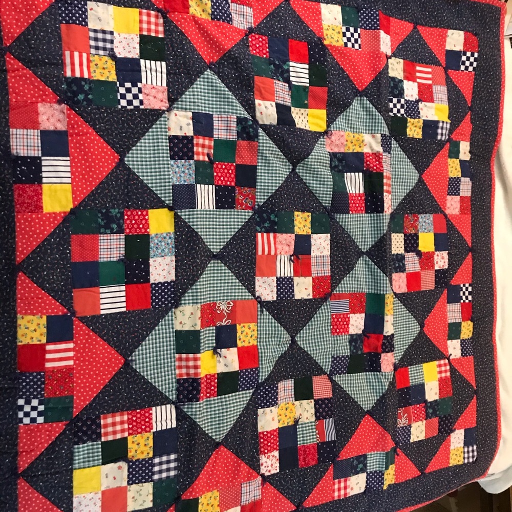 Colorful Vintage Patchwork 💙❤️ Quilt Baby Blanket Throw